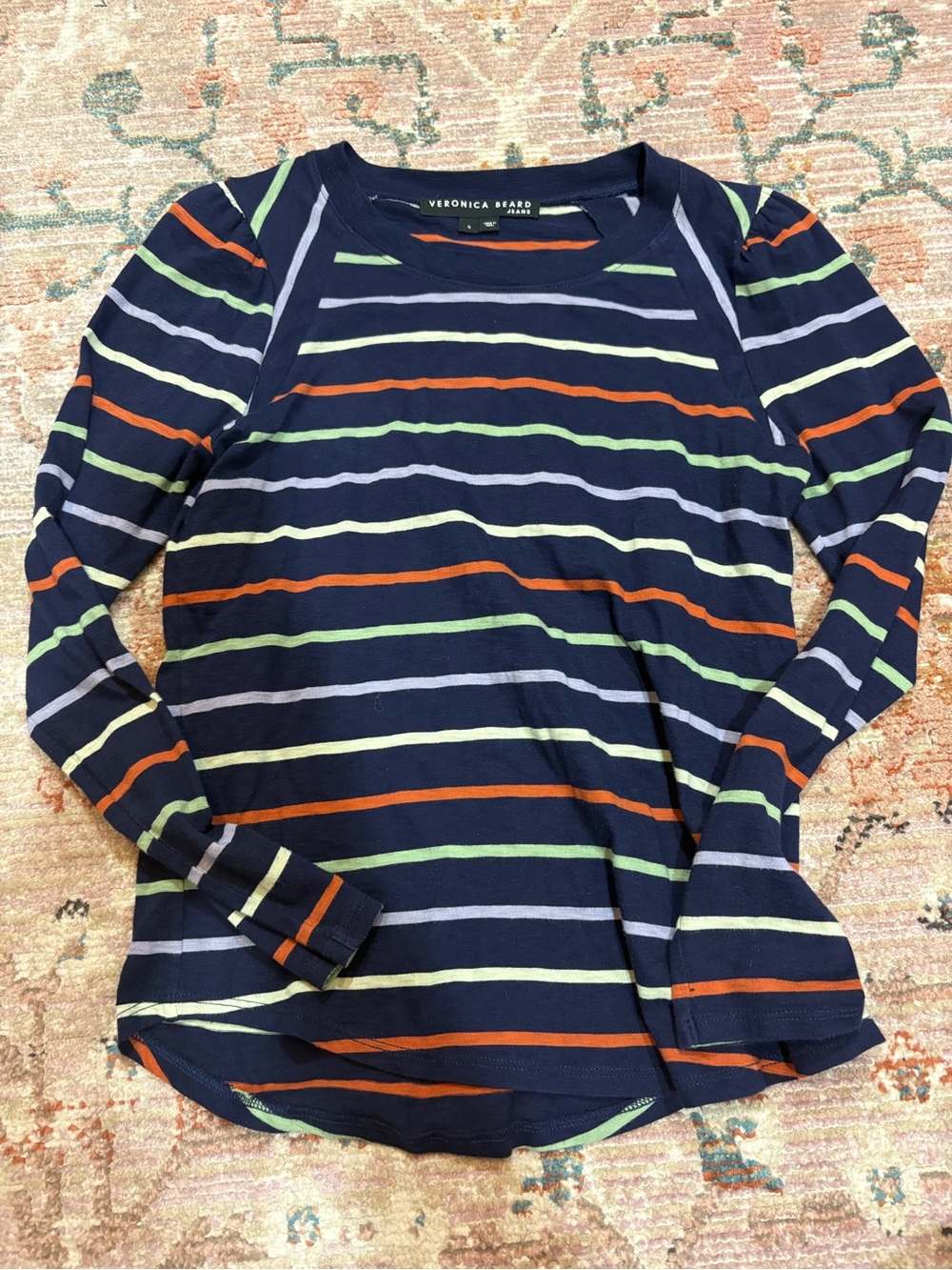 Veronica Beard Navy Mason Multistripe Long Sleeve Tee - Picture 4 of 6
